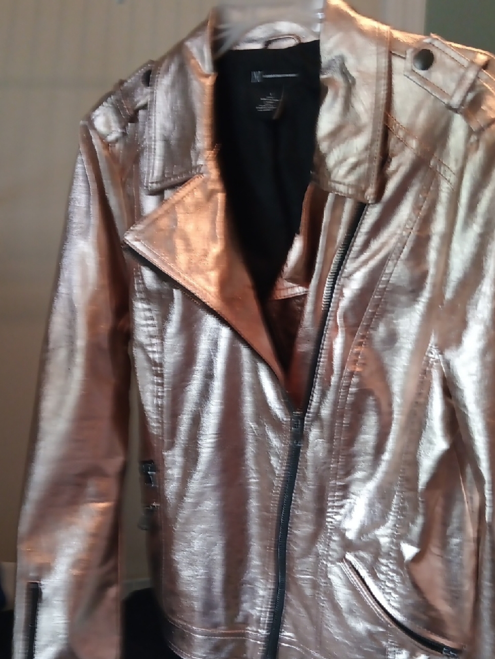 INC International Concepts Metallic Rose Gold Leather Moto Jacket